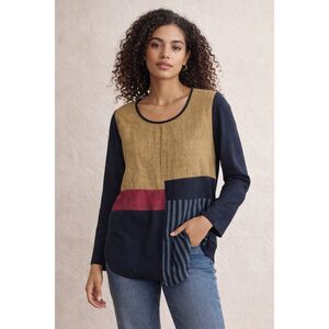 Khangura Colorblock Linen Blend Lagenlook Art Tunic Top Made USA Wm’s Sz Small